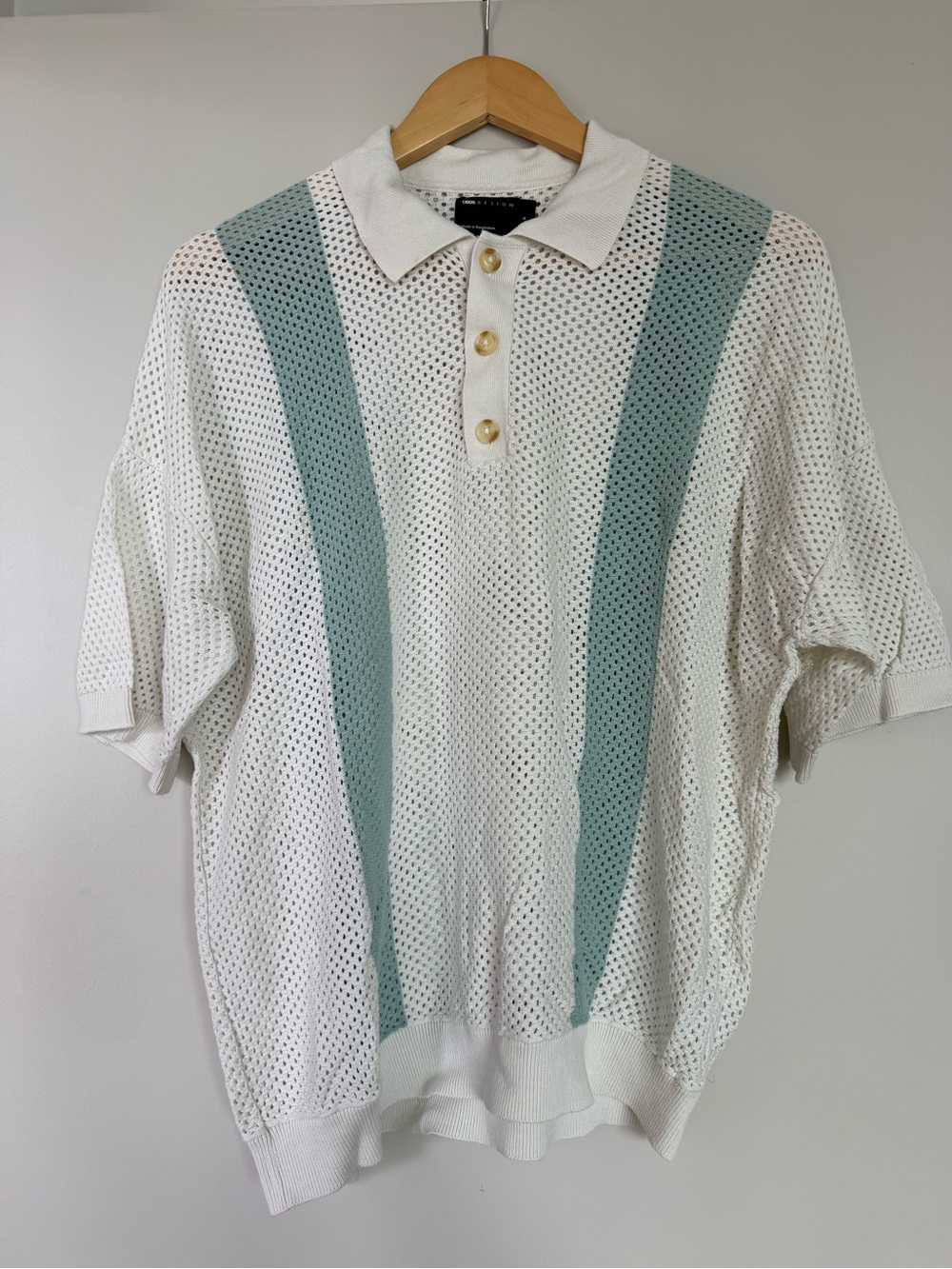 ASOS White Polo with Mint Green Vertical Panels